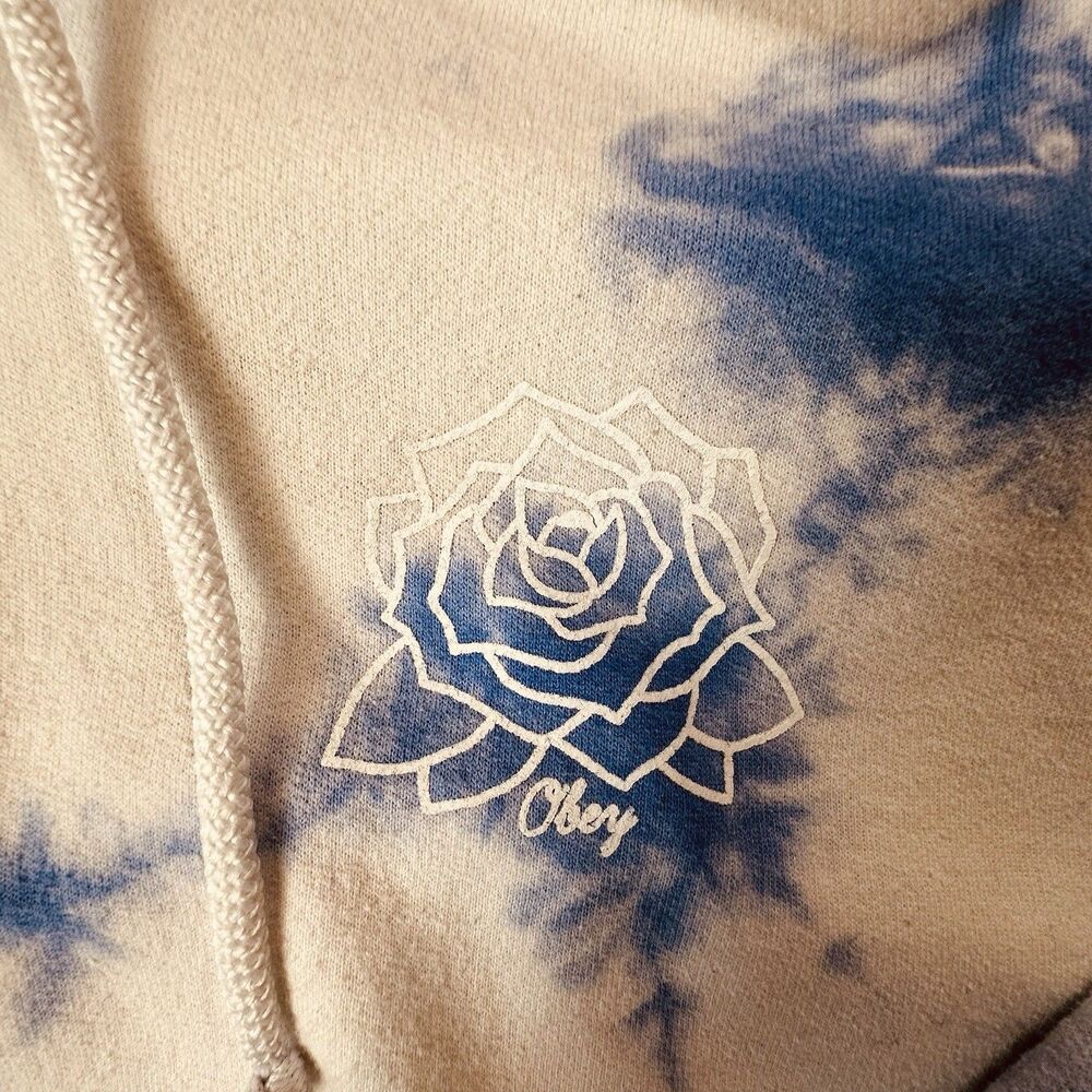 OBEY worldwide Tie Dye Hoodie Flower Design White Blue Shepard Fairey Art - Picture 2 of 8